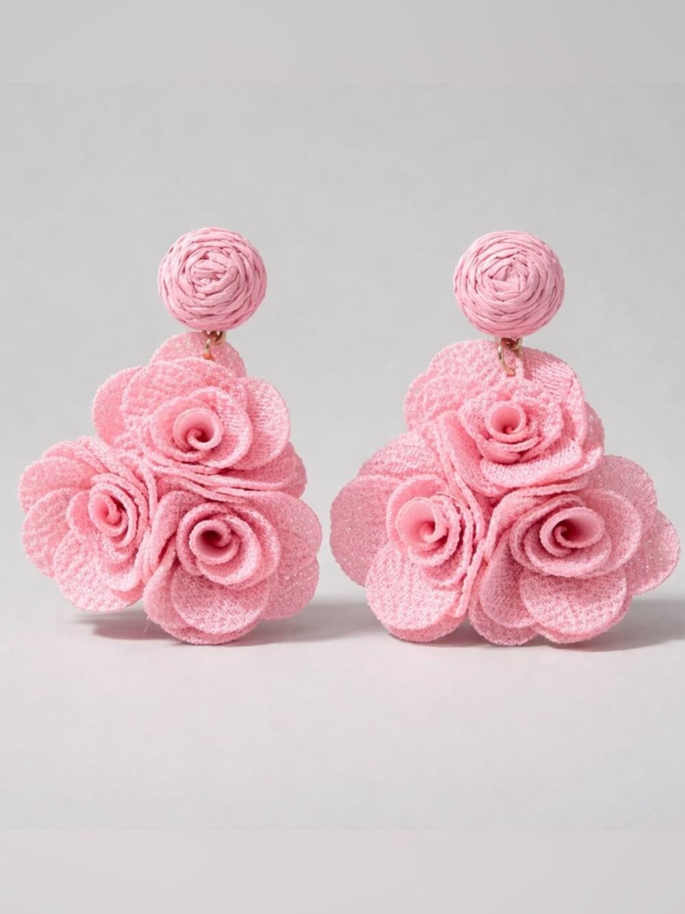Fabric and Raffia Flower Earrings